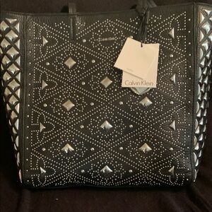 Calvin Klein Black and Silver Geometric Tote
